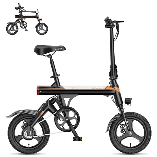 Jasion EB3 Electric Bike Adults 21mph, 500W Peak Motor, 270Wh Battery, Rear Suspension, 3 Levels Assist, 14" Folding Ebike for Adults and Teens,...