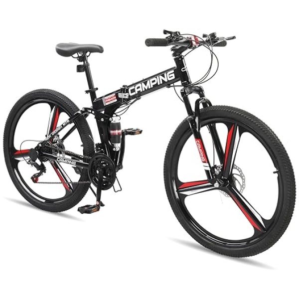 Ktaxon Foldable Mountain Bike 26 Inch Bike 21-Speed Bikes for Adults with Cool Design, Powerful Mechanical Dual Disc Brakes, Double Shock Effect...