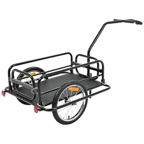 KUAFU Foldable Bicycle Bike Cart with w/Hitch, Steel Frame Heavy Duty Bicycle Cargo Trailer, 88 Lbs Wagon Luggage Trailer, Fits Most Bicycles, Black
