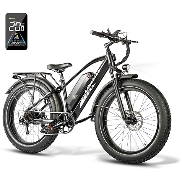 Lander Electric Bike for Adults,26" Fat Tire Electric Mountain Bike with 500W (Peak 720W) 48V 13Ah Battery, 25MPH, UL 2849 Certified,E-Bike 7...