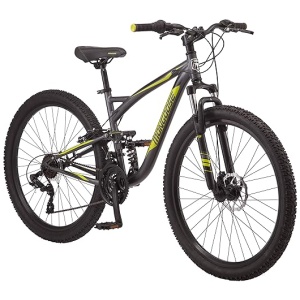 Mongoose Status Mens and Womens Mountain Bike, 26-27.5-Inch Wheels, 21-Speed, Aluminum Frame, Dual and Front Suspension
