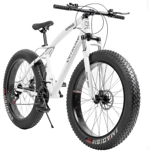 Outroad Fat Tire Mountain Bike with 26 inch Wheels, 21 Speed with High Carbon Steel Frame, Double Disc Brake and Front Suspension Anti-Slip Bikes