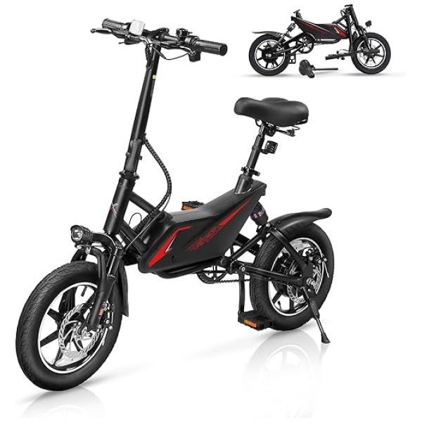 PEXMOR Electric Bike for Adults, 350W Motor (Peak 500W) Folding Ebike | Full Suspension | 36V 6AH Battery, 14" Foldable Commuter City Electric...