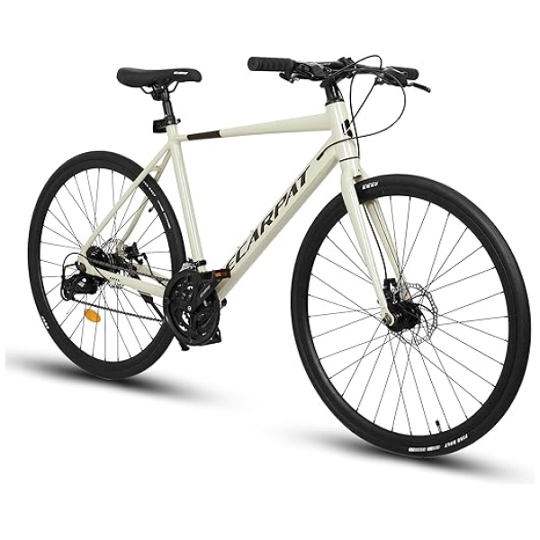 Road Bike 700C Tires, Drop/Flat Bar 16 Speeds Hybrid Bike for Men, Aluminum Alloy Lightweight Frame Disc Brake Racing Bike, City Commuting Road...