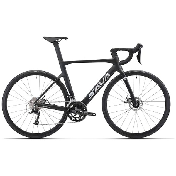 SAVADECK Carbon Disc Road Bike, Integrated Design Racing Bicycle Carbon Frame Carbon Fork with Shimano SORA R3000 Derailleur System 18 Speed Disc...