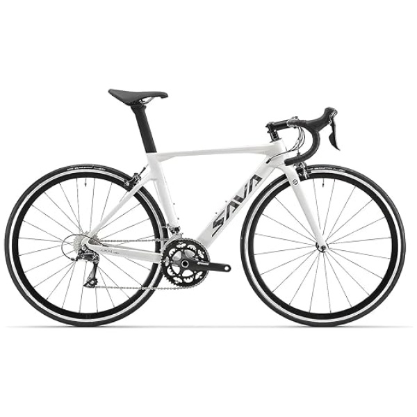 SAVADECK Carbon Road Bike, Warwinds3.0 700C Carbon Fiber Frame Carbon Fork Racing Bicycle with Shimano SORA 18 Speed Derailleur System and Double V...
