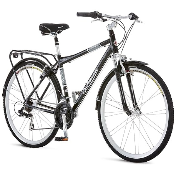 Schwinn Discover Adult Hybrid Bike for Men and Women, 700c Wheels, 21-Speeds, Step-Through or Step-Over Frame, Front and Rear Fenders, Rear Cargo Rack