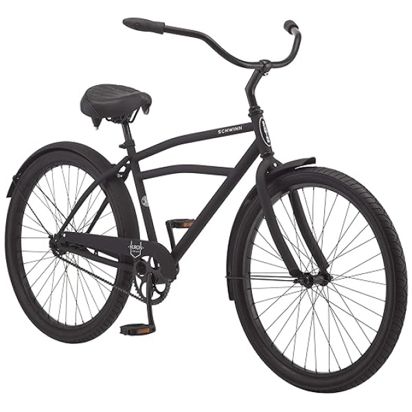Schwinn Huron Adult Beach Cruiser Bike, 17-18-Inch Steel Frame, Wide Wheels for Stability, Rear Coaster Brakes, Multiple Speed Options