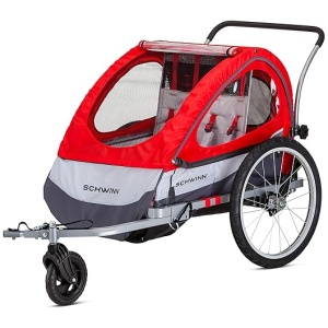 Schwinn Trailblazer Child Bike Trailer, Double Baby Carrier, Canopy, 16--inch Wheels, Red