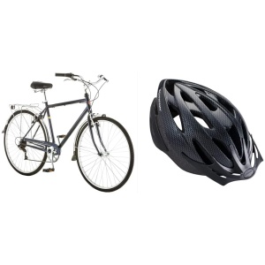 Schwinn Wayfarer Adult Bike Hybrid Retro-Styled Cruiser, 18-Inch/Medium Steel Step-Over Frame, 7-Speed Drivetrain, Rear Rack, 700C Wheels, Blue &...
