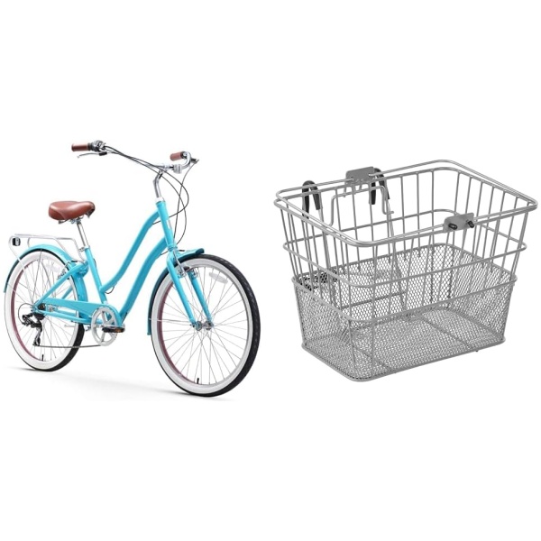sixthreezero EVRYjourney Steel Women's 7-Speed 26" Hybrid Bike & Detachable Apollo Steel Half-Mesh Bicycle Basket