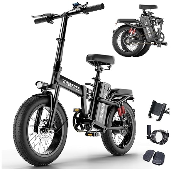 Tomofree Electric Bike for Adults 1200W Motor, 31MPH, 48V 20AH Folding E-Bike Easy Assemble,16 * 3 inch Tire Commuter Bike 40Miles Range 330lbs...