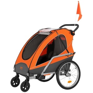 VEVOR Bike Trailer for Toddlers, Kids, 2 Seat, Supports up to 100/110 lbs, 2-in-1 Canopy Carrier Converts to Stroller, Tow Behind Foldable Child...