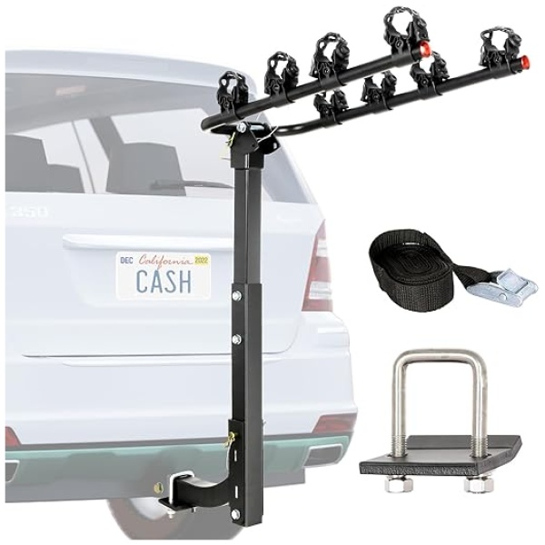 WEIZE 4-Bike Hitch Mount Rack with 2" Hitch for Cars, Trucks, SUVs, Tiltable Foldable Steel Bicycle Carrier Racks with Anti-Rattle Adapter and...