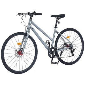 Women Men Beach Road Hybrid Bike, Front and Rear V Brakes 7 Speed Carbon Steel 700C Bike with Dual Disc Brakes Commuting Bikes Ladies Bicycle for...