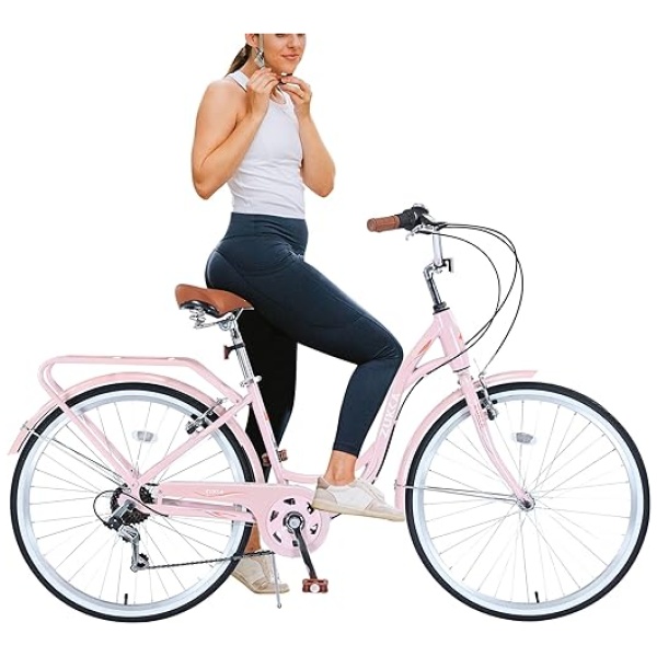 Womens Beach Cruiser Bike 26 Inch Bicycles for Women Adjustable Seat, 7 Speed Commute Bike for Women Adults, Womens Bicycle