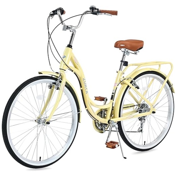 Womens Beach Cruiser Bike 26 Inch Bicycles for Women Adjustable Seat Bike, 7 Speed Commute Bike for Women Adults, Complete Cruiser Bikes Womens...