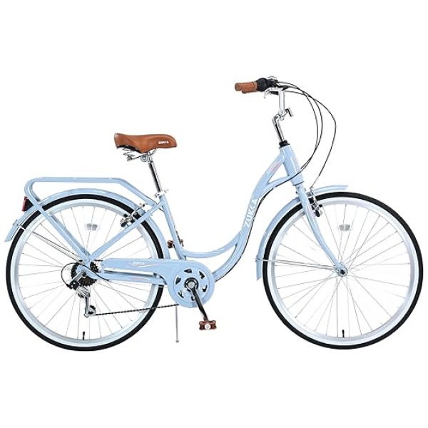 Women's Cruiser Bicycle 26 Inch, 7 Speeds Beach Cruiser Bike for Women, High Carbon Steel Frame Ladies Bicycle with Rear Rack, Commute Bike for...