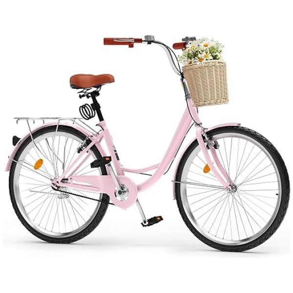 YITAHOME 24 & 26 Inch Beach Cruiser Bike for Women, 1 & 7 Speed Commute Bike for Adults, Womens Bicycle with Adjustable Seat, Multiple Color