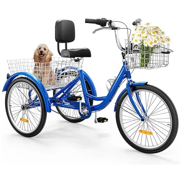 YITAHOME 7 Speed Adult Tricycle, 24 & 26 Inch 3 Wheel Bikes, Trike Bike for Adults with Removable Baskets, Cruiser Bike for Seniors Women Men...