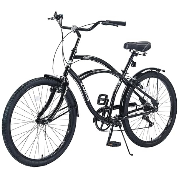 ZUKKA 26 Inch Beach Cruiser Bike 7 Speed Hybird Cruiser Bike Steel Frame Bicycles for Men Women, Multiple Colors