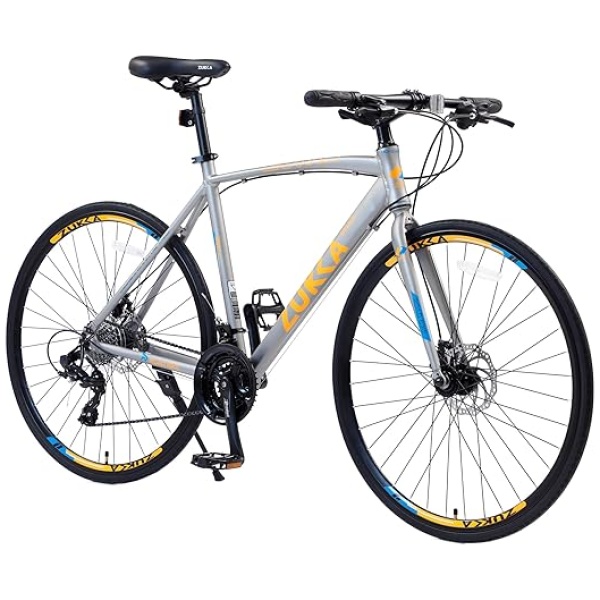 ZUKKA 700C Road Bike for Adult,24-Speed Unisex Hybrid Road Bicycle, Alloy Frame/Dual-Disc Brakes/Multiple Colors(US in Stock)