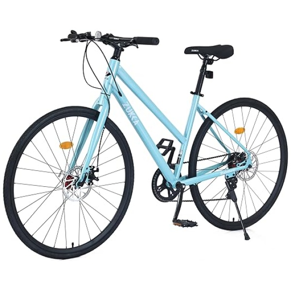 ZUKKA 700C Road Bike for Adult Shimano 7 Speed Road Bike Hybrid Road Bicycle Carbon Steel Frame/Dual-Disc Brakes/Multiple Colors